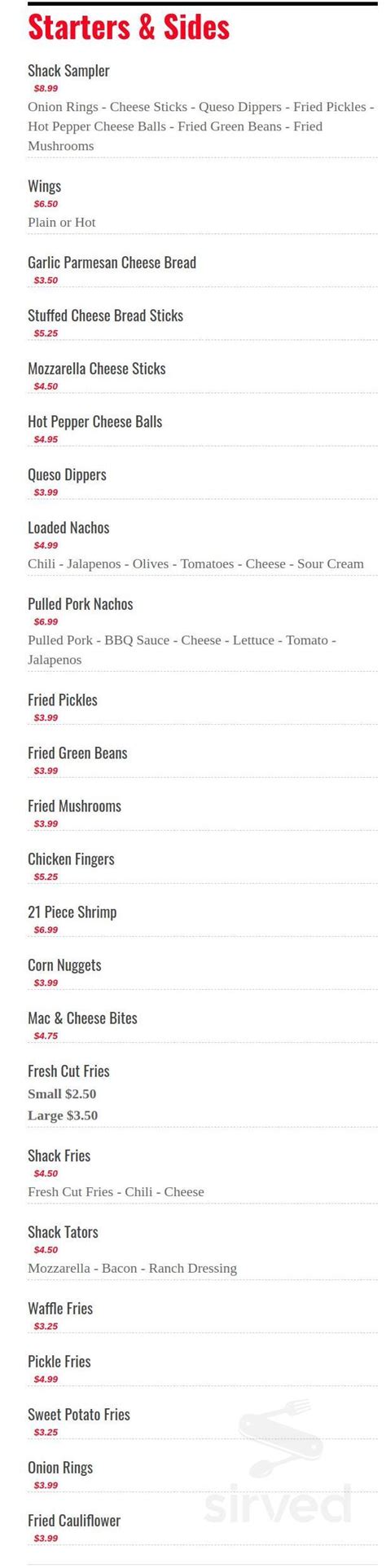 shellis shack menu